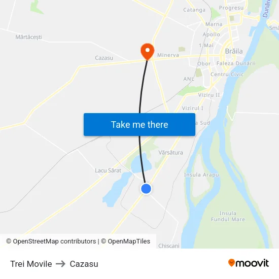 Trei Movile to Cazasu map