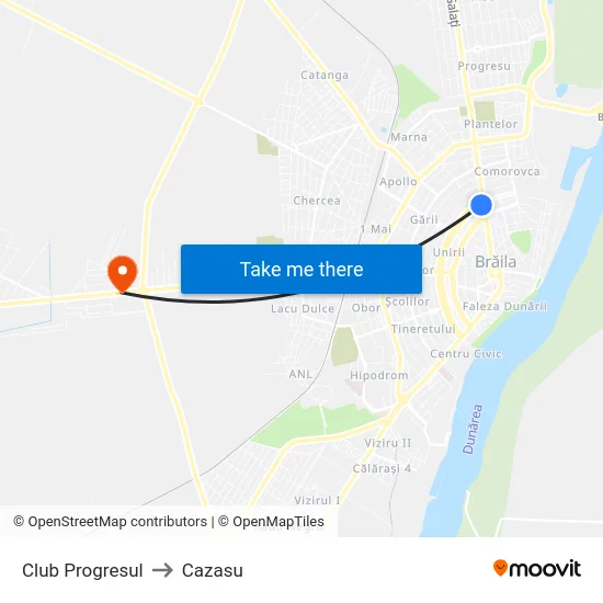 Club Progresul to Cazasu map