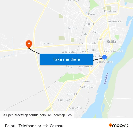 Palatul Telefoanelor to Cazasu map