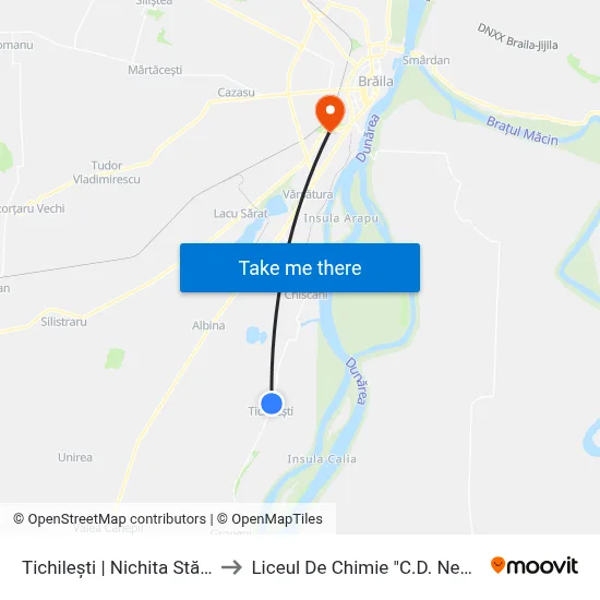 Tichilești | Nichita Stănescu to Liceul De Chimie "C.D. Nenitescu" map