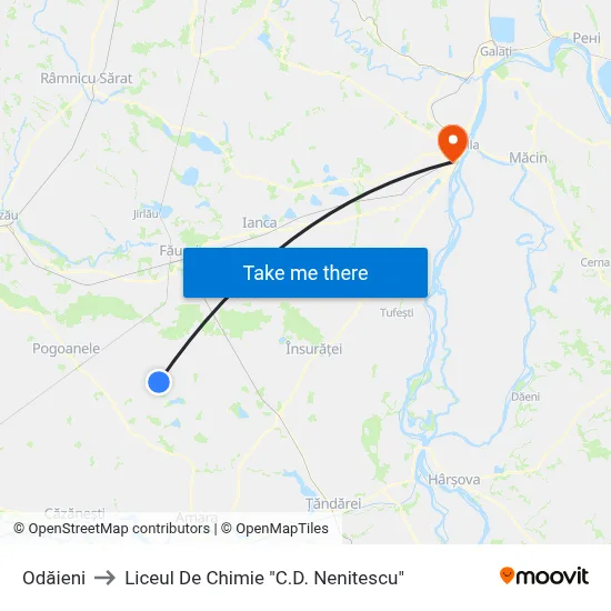 Odăieni to Liceul De Chimie "C.D. Nenitescu" map