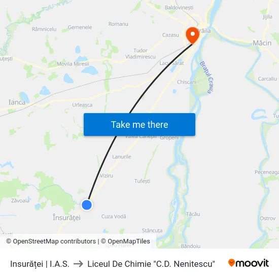 Insurăței | I.A.S. to Liceul De Chimie "C.D. Nenitescu" map