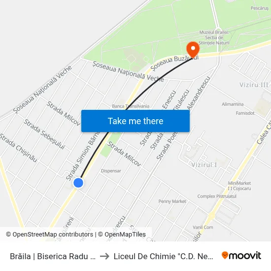 Brăila | Biserica Radu Negru to Liceul De Chimie "C.D. Nenitescu" map
