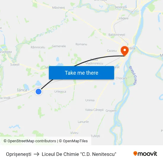 Oprișenești to Liceul De Chimie "C.D. Nenitescu" map