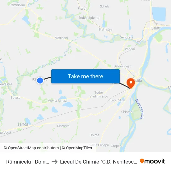 Râmnicelu | Doinei to Liceul De Chimie "C.D. Nenitescu" map