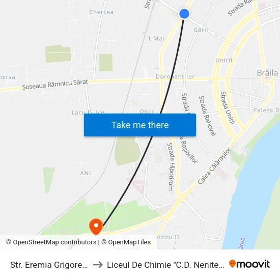 Str. Eremia Grigorescu to Liceul De Chimie "C.D. Nenitescu" map