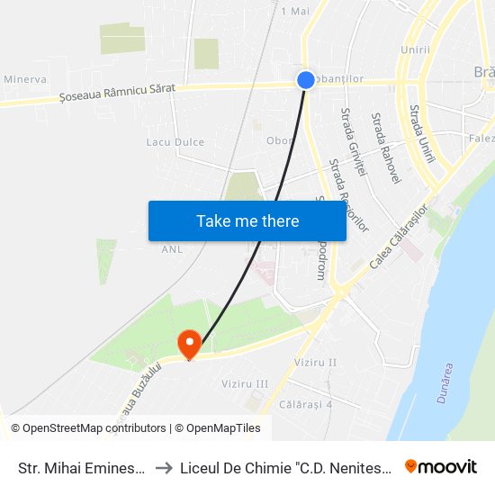 Str. Mihai Eminescu to Liceul De Chimie "C.D. Nenitescu" map