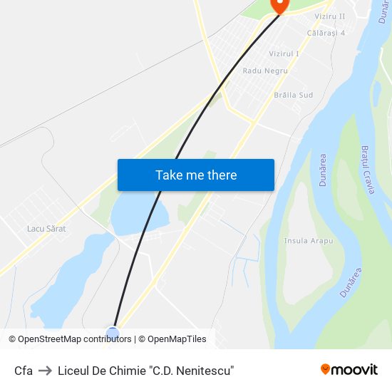 Cfa to Liceul De Chimie "C.D. Nenitescu" map