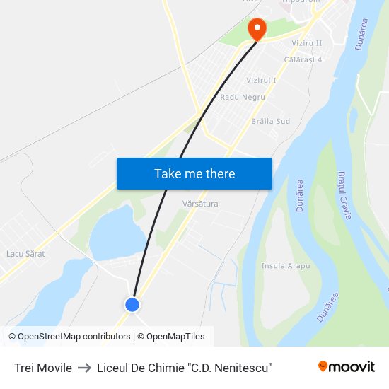 Trei Movile to Liceul De Chimie "C.D. Nenitescu" map