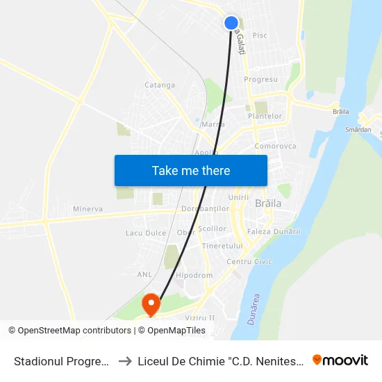 Stadionul Progresul to Liceul De Chimie "C.D. Nenitescu" map