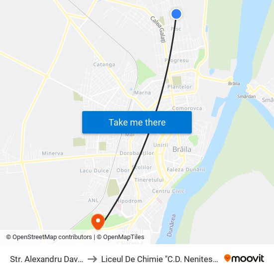 Str. Alexandru Davila to Liceul De Chimie "C.D. Nenitescu" map