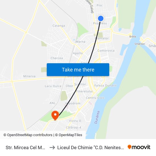 Str. Mircea Cel Mare to Liceul De Chimie "C.D. Nenitescu" map