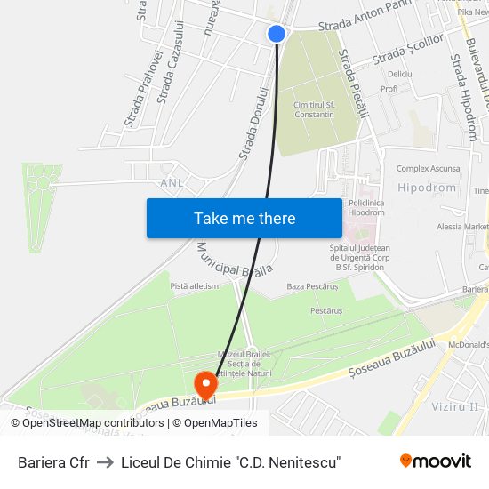 Bariera Cfr to Liceul De Chimie "C.D. Nenitescu" map