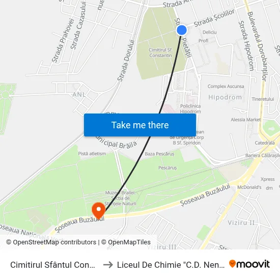 Cimitirul Sfântul Constantin to Liceul De Chimie "C.D. Nenitescu" map