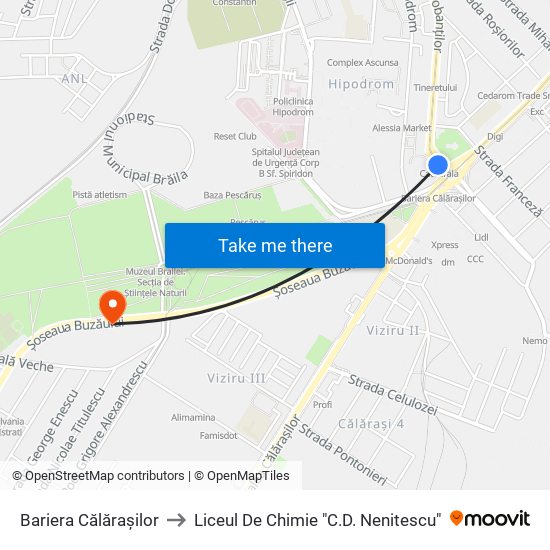 Bariera Călărașilor to Liceul De Chimie "C.D. Nenitescu" map