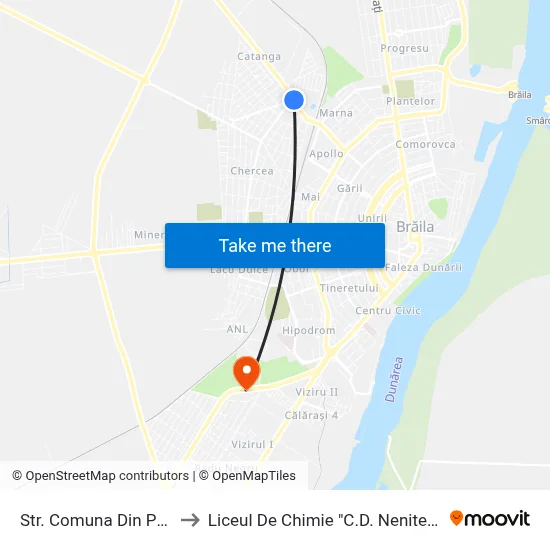 Str. Comuna Din Paris to Liceul De Chimie "C.D. Nenitescu" map