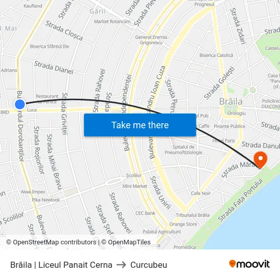 Brăila | Liceul Panait Cerna to Curcubeu map