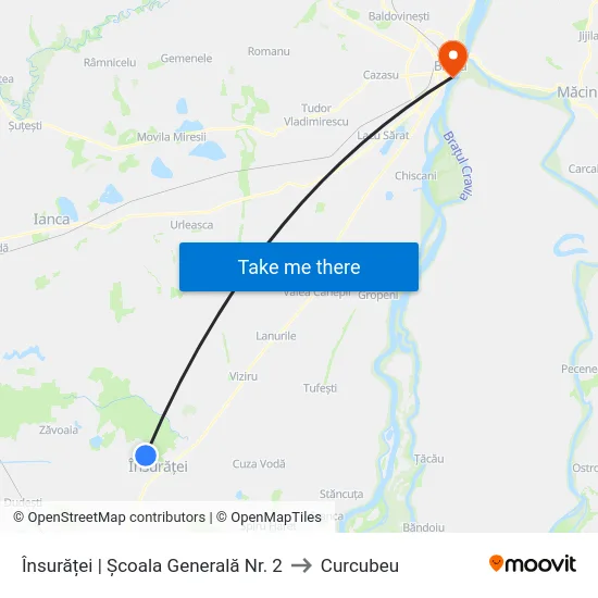 Însurăței | Școala Generală Nr. 2 to Curcubeu map
