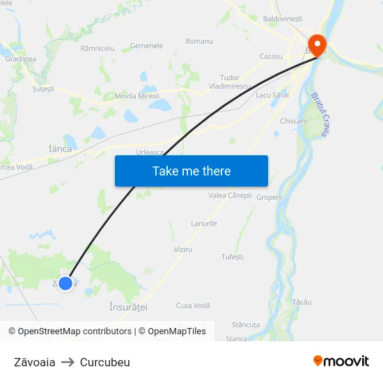 Zăvoaia to Curcubeu map
