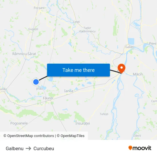 Galbenu to Curcubeu map