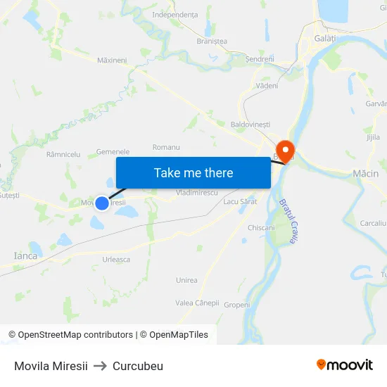 Movila Miresii to Curcubeu map