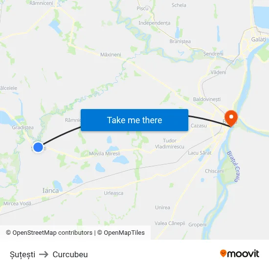 Șuțești to Curcubeu map