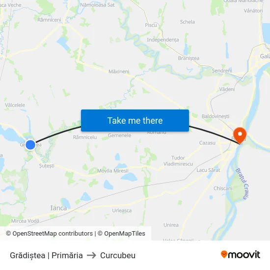 Grădiștea | Primăria to Curcubeu map
