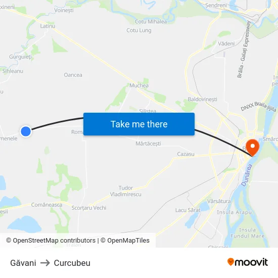 Găvani to Curcubeu map