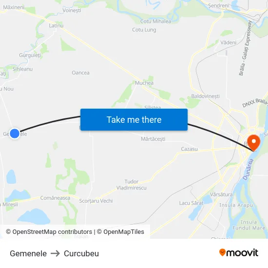Gemenele to Curcubeu map