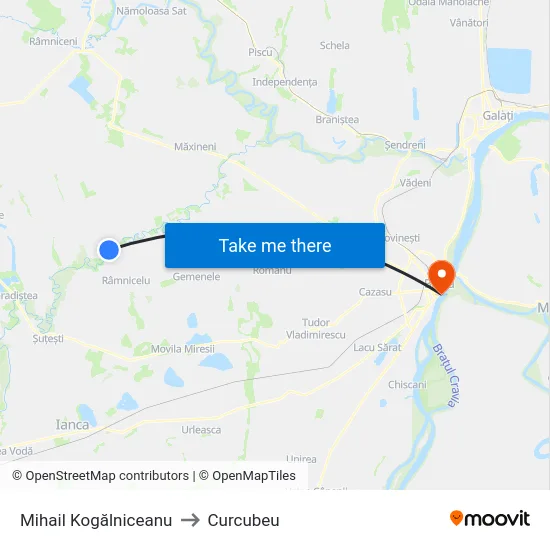 Mihail Kogălniceanu to Curcubeu map