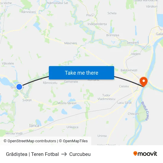 Grădiștea | Teren Fotbal to Curcubeu map