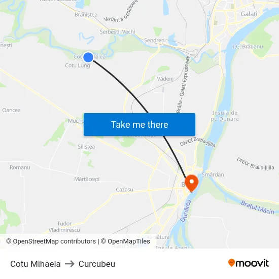 Cotu Mihaela to Curcubeu map