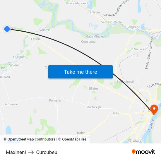 Măxineni to Curcubeu map