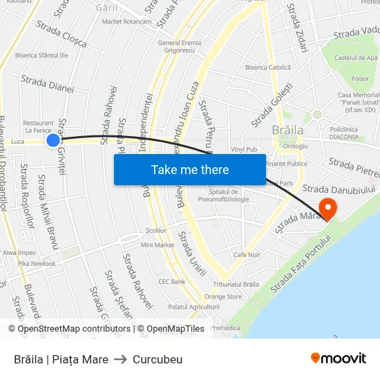 Brăila | Piața Mare to Curcubeu map