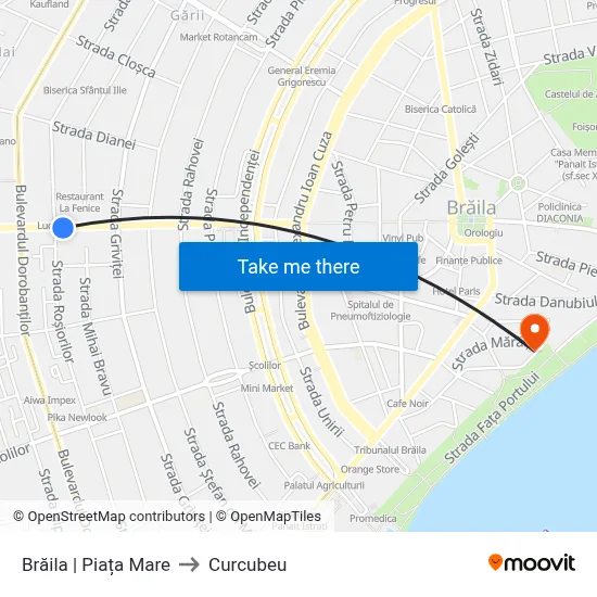 Brăila | Piața Mare to Curcubeu map