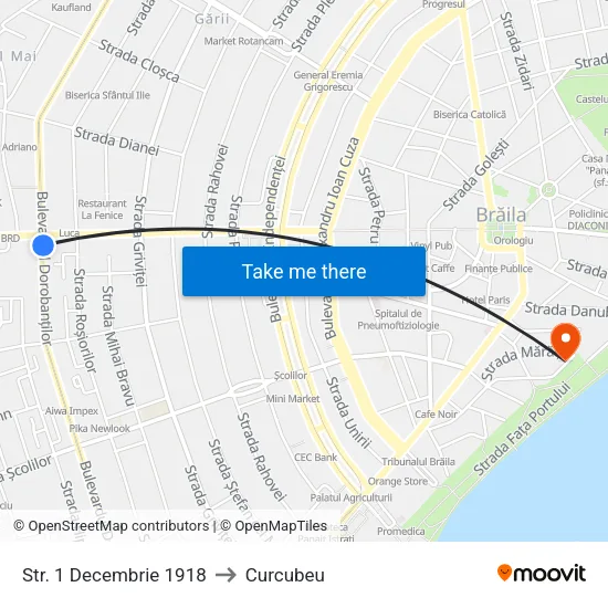 Str. 1 Decembrie 1918 to Curcubeu map