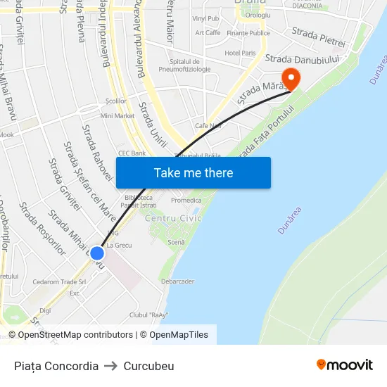 Piața Concordia to Curcubeu map