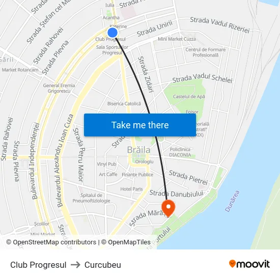 Club Progresul to Curcubeu map