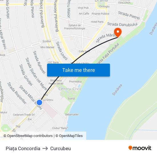 Piața Concordia to Curcubeu map