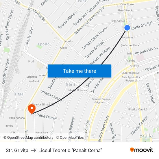 Str. Grivița to Liceul Teoretic "Panait Cerna" map