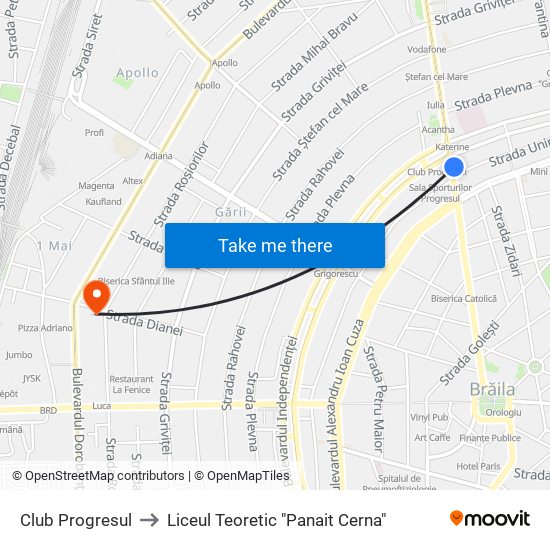 Club Progresul to Liceul Teoretic "Panait Cerna" map