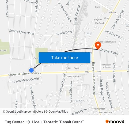 Tug Center to Liceul Teoretic "Panait Cerna" map