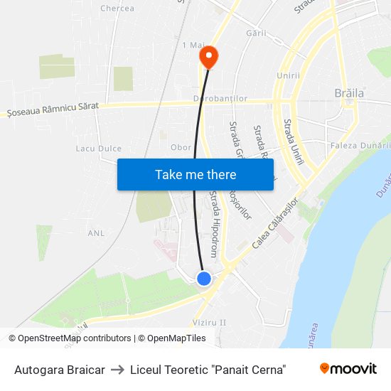 Autogara Braicar to Liceul Teoretic "Panait Cerna" map