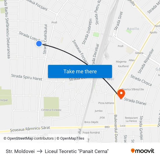 Str. Moldovei to Liceul Teoretic "Panait Cerna" map