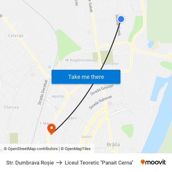 Str. Dumbrava Roșie to Liceul Teoretic "Panait Cerna" map