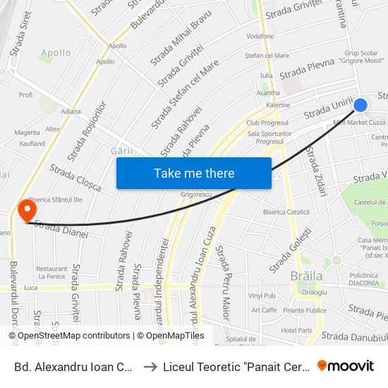 Bd. Alexandru Ioan Cuza to Liceul Teoretic "Panait Cerna" map