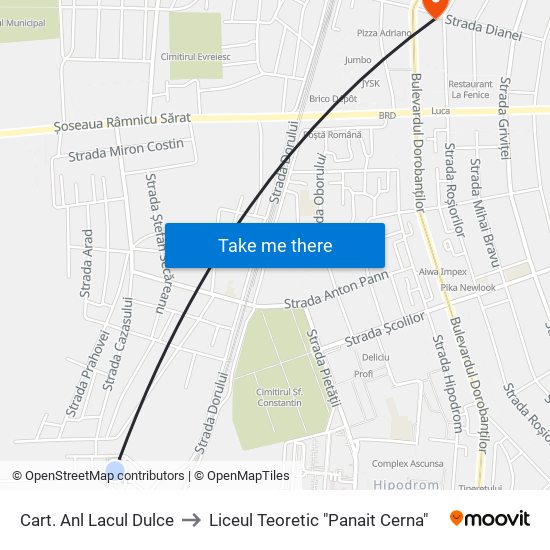 Cart. Anl Lacul Dulce to Liceul Teoretic "Panait Cerna" map