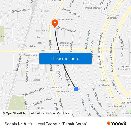 Școala Nr. 8 to Liceul Teoretic "Panait Cerna" map