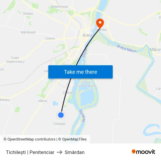 Tichilești | Penitenciar to Smârdan map