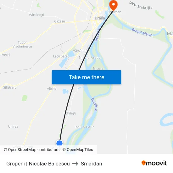 Gropeni | Nicolae Bălcescu to Smârdan map